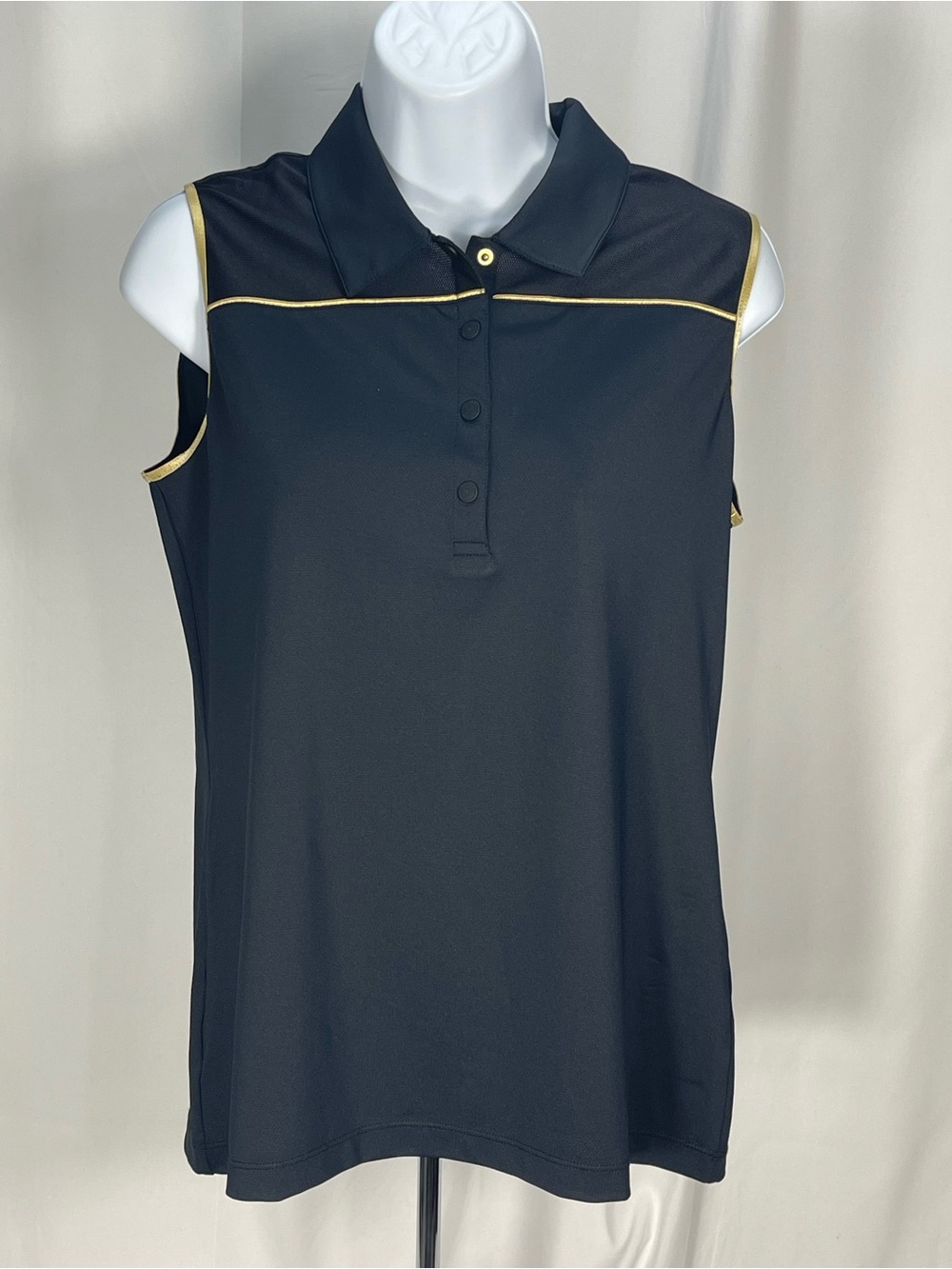 EPNY Black Sleeveless Golf Polo w/Gold Trim & Mesh Top Accents. Sz M summer